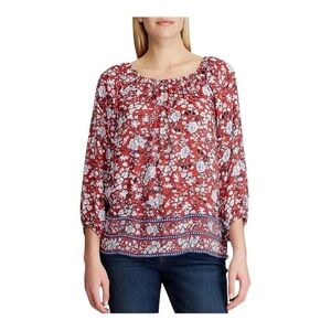 CHAPS RALPH LAUREN
WOMANS TUNIC BLOUSE SIZE P L/G RED MULTICOLOR
3/4 SLEEVE